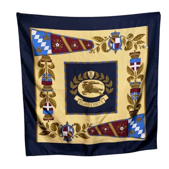 Burberry Nova Check Navy x Brown Silk Scarf - Picture 1 of 12